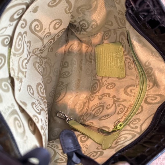 Brighton Black Patent Leather Croc Embossed Handbag - Picture 10 of 14